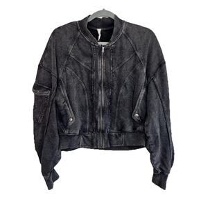 Daily Practice Anthropologie Utility Ruched Bomber Jacket Grey Boho XS Zip Up